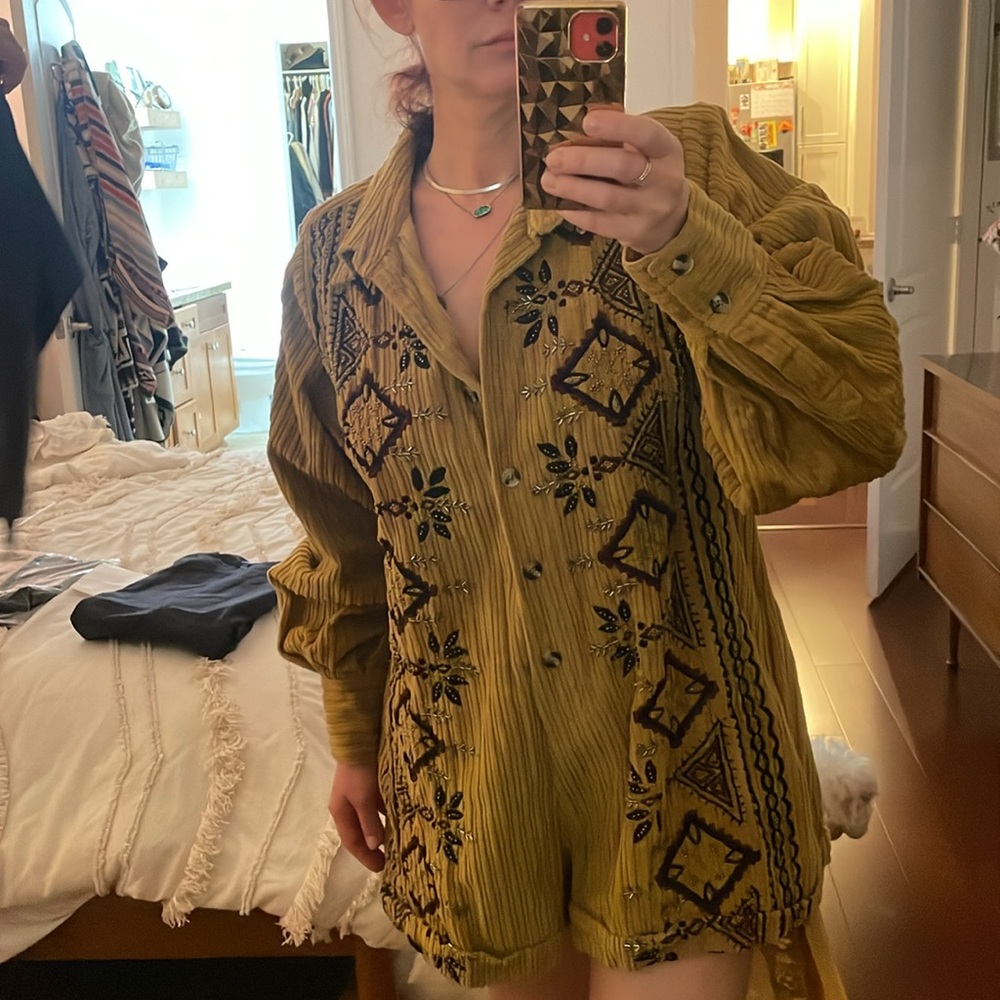 Free People corduroy embellished romper.